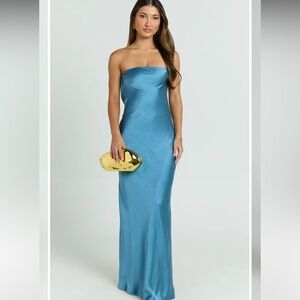 Showpo Blue Strapless Maxi Dress
